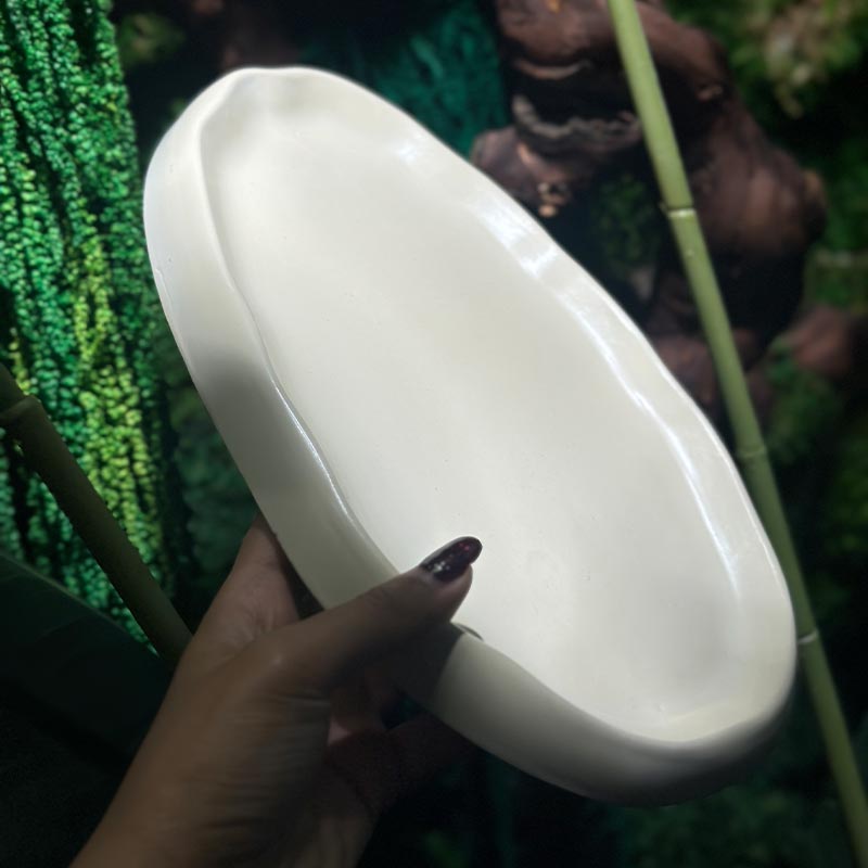 سینی دفرمه بیضی سنگ مصنوعی سفید